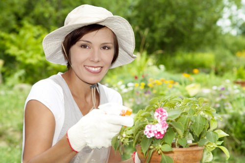 Gardener inspecting equipment and insurance certificates before mowing